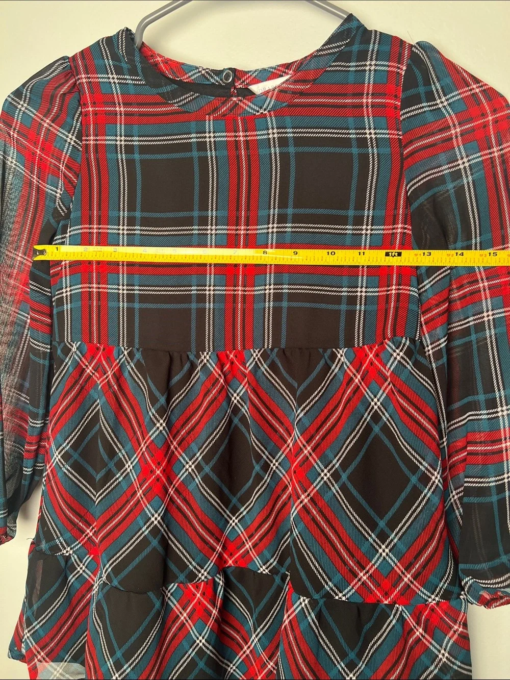 Draper James girls-XS Holliday Red and Black Plaid Tiered Long Sleeve dress.